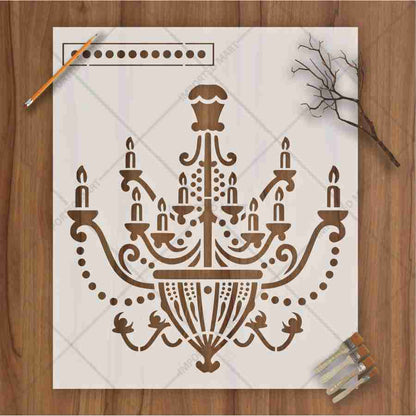 Vintage Chandelier Stencil for Wall, Furniture & Fabric Art – Classic Royal Lighting Design – ID# 701