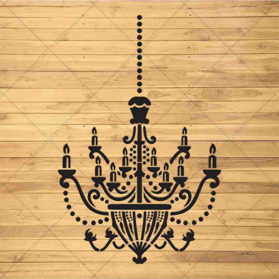 Vintage Chandelier Stencil for Wall, Furniture & Fabric Art – Classic Royal Lighting Design – ID# 701