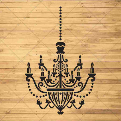 Vintage Chandelier Stencil for Wall, Furniture & Fabric Art – Classic Royal Lighting Design – ID# 701