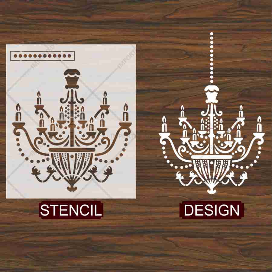 Vintage Chandelier Stencil for Wall, Furniture & Fabric Art – Classic Royal Lighting Design – ID# 701
