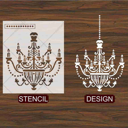 Vintage Chandelier Stencil for Wall, Furniture & Fabric Art – Classic Royal Lighting Design – ID# 701