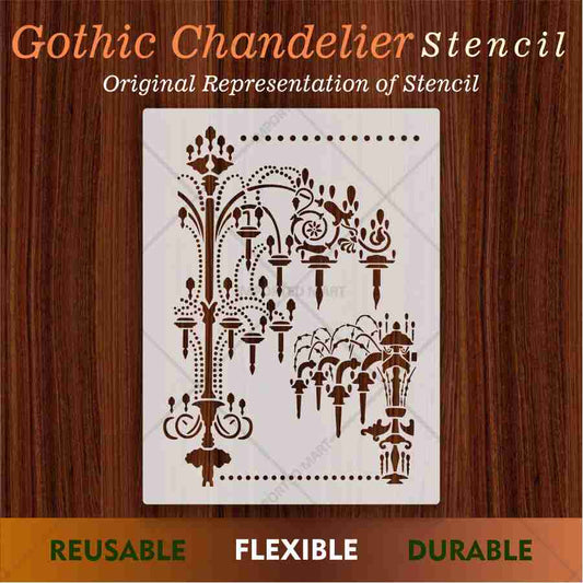 Gothic Chandelier Stencil for Wall, Furniture & Floor Decor – Ornamental Vintage Hanging Light Design – Reusable Mylar DIY Home Decor – Stenve ID-703
