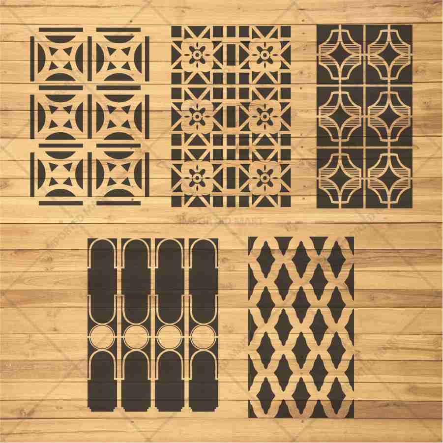 Classic Geometric Panel Pattern Stencil Pack of 5 – Wall, Furniture & Floor Art Decor – Reusable Mylar DIY Home Decor – Stenve ID-705