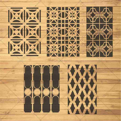 Classic Geometric Panel Pattern Stencil Pack of 5 – Wall, Furniture & Floor Art Decor – Reusable Mylar DIY Home Decor – Stenve ID-705