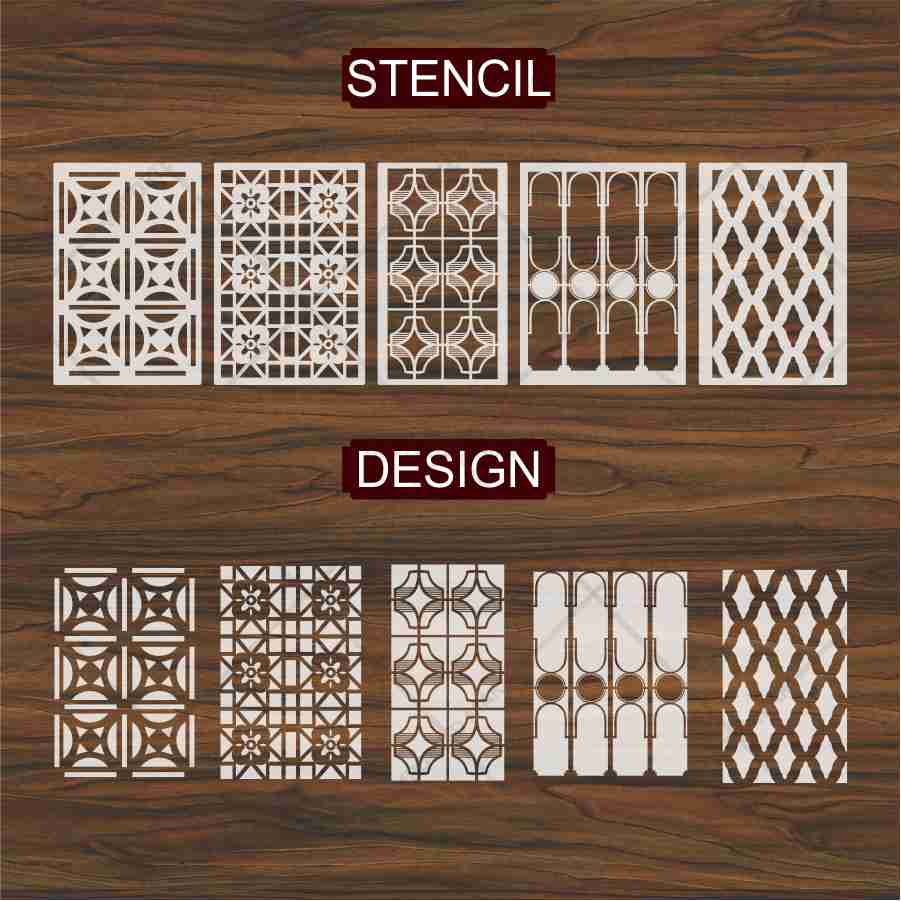 Classic Geometric Panel Pattern Stencil Pack of 5 – Wall, Furniture & Floor Art Decor – Reusable Mylar DIY Home Decor – Stenve ID-705