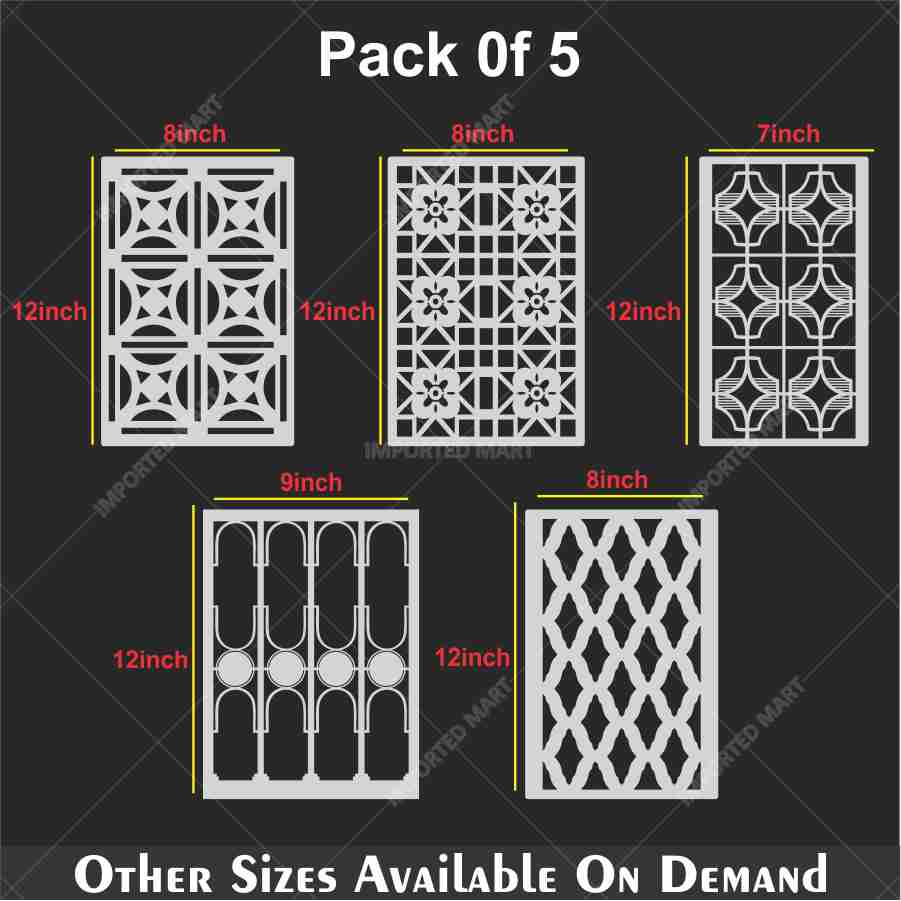 Classic Geometric Panel Pattern Stencil Pack of 5 – Wall, Furniture & Floor Art Decor – Reusable Mylar DIY Home Decor – Stenve ID-705
