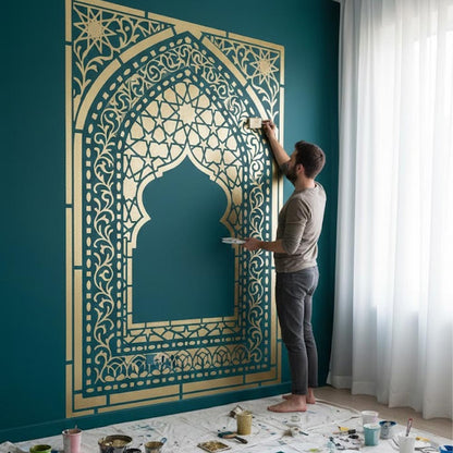 Traditional Carpet Stencil – Geometric & Floral Wall, Furniture & Floor Art – Mosque & Home Décor – ID# 708