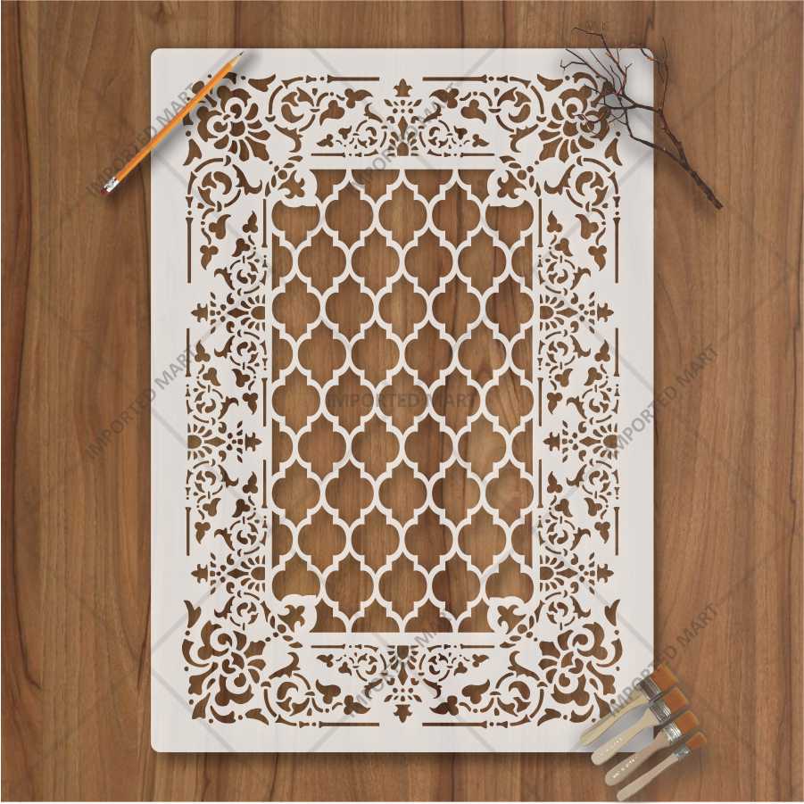 Moroccan Carpet Stencil for Wall, Floor & Furniture Art – Arabic Geometric Rug Pattern Design – ID# 710
