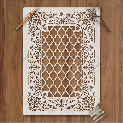 Moroccan Carpet Stencil for Wall, Floor & Furniture Art – Arabic Geometric Rug Pattern Design – ID# 710