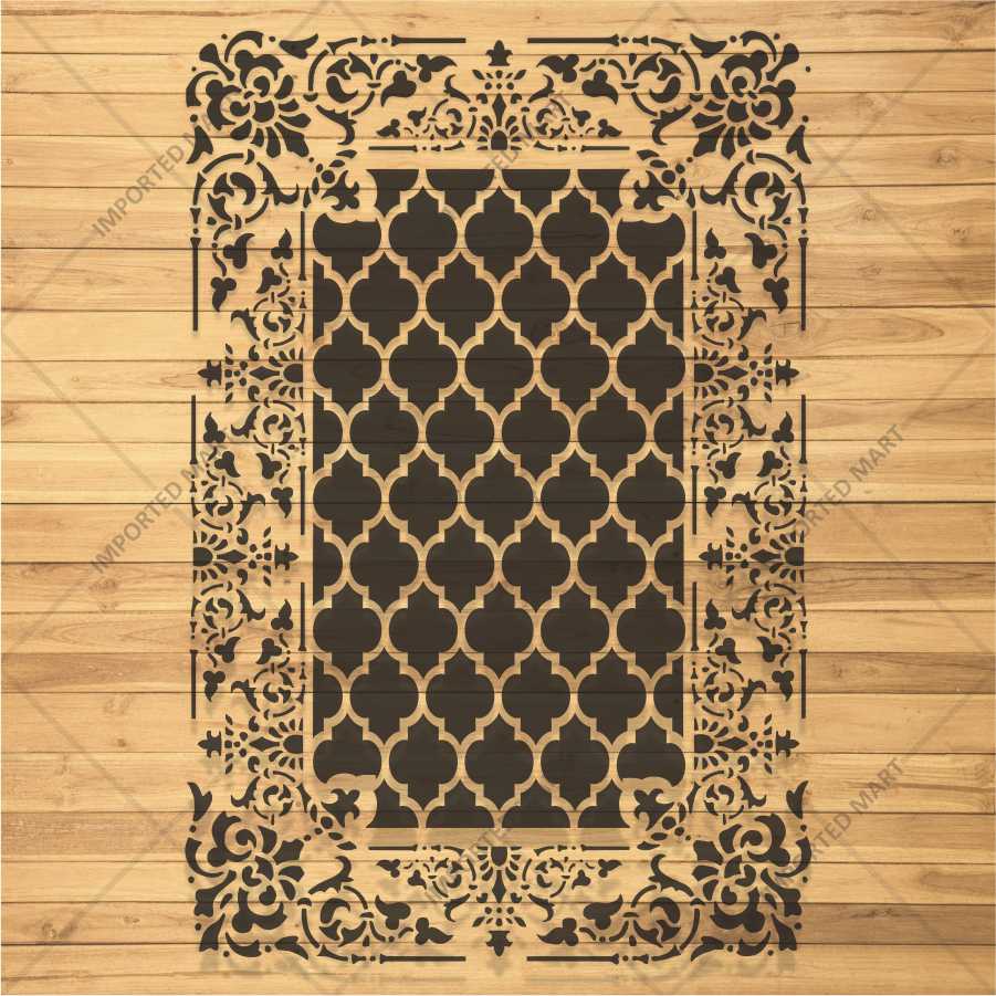 Moroccan Carpet Stencil for Wall, Floor & Furniture Art – Arabic Geometric Rug Pattern Design – ID# 710