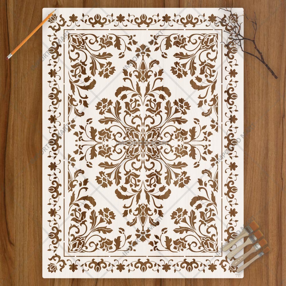 Royal Floral Mandala carpet Stencil for Wall, Floor, Furniture & Fabric Decor – Ornamental Art Design – ID# 711