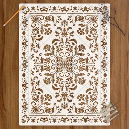 Royal Floral Mandala carpet Stencil for Wall, Floor, Furniture & Fabric Decor – Ornamental Art Design – ID# 711