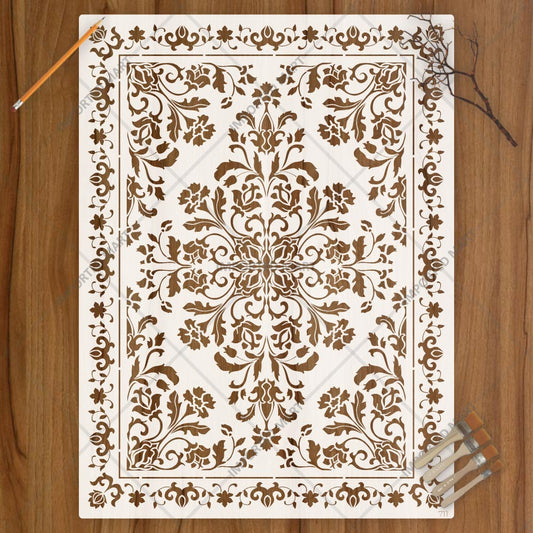 Royal Floral Mandala carpet Stencil for Wall, Floor, Furniture & Fabric Decor – Ornamental Art Design – ID# 711