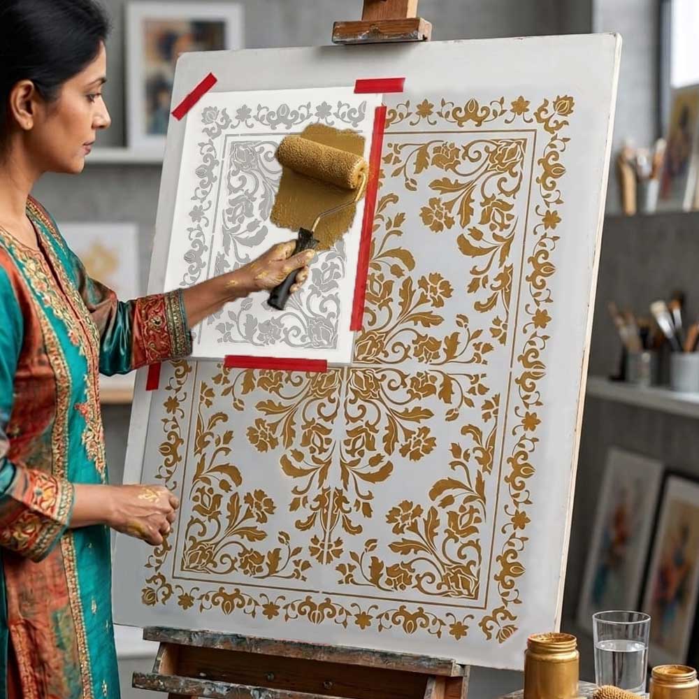 Royal Floral Mandala carpet Stencil for Wall, Floor, Furniture & Fabric Decor – Ornamental Art Design – ID# 711