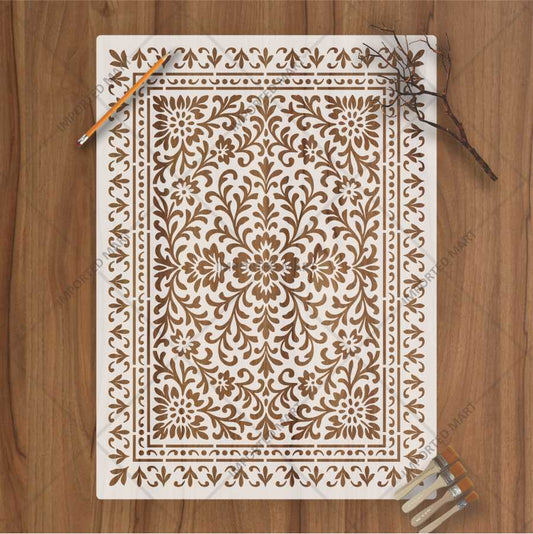 Floral Carpet Stencil for Wall, Floor & Furniture Art – Vintage Flower Rug Pattern Design – ID# 712