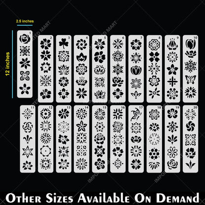 Floral Tapestry Border Stencil Pack for Scrapbook, Canvas & Craft Art – Decorative Flower Strip Patterns– ID# 714