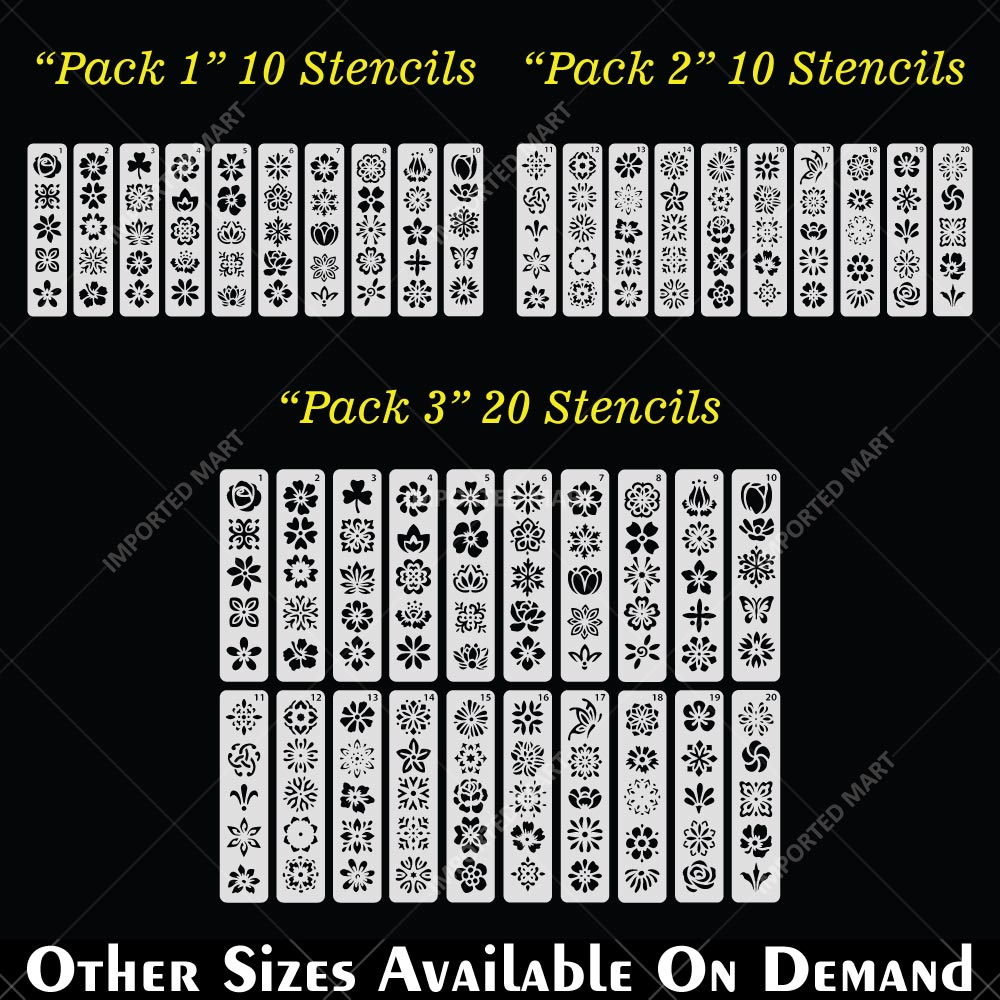 Floral Tapestry Border Stencil Pack for Scrapbook, Canvas & Craft Art – Decorative Flower Strip Patterns– ID# 714
