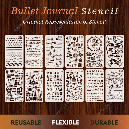 Bullet Journal Stencils Pack for Scrapbooking , Kids notebook and Bullet Journal – Decorative Symbols Design – ID# 715B
