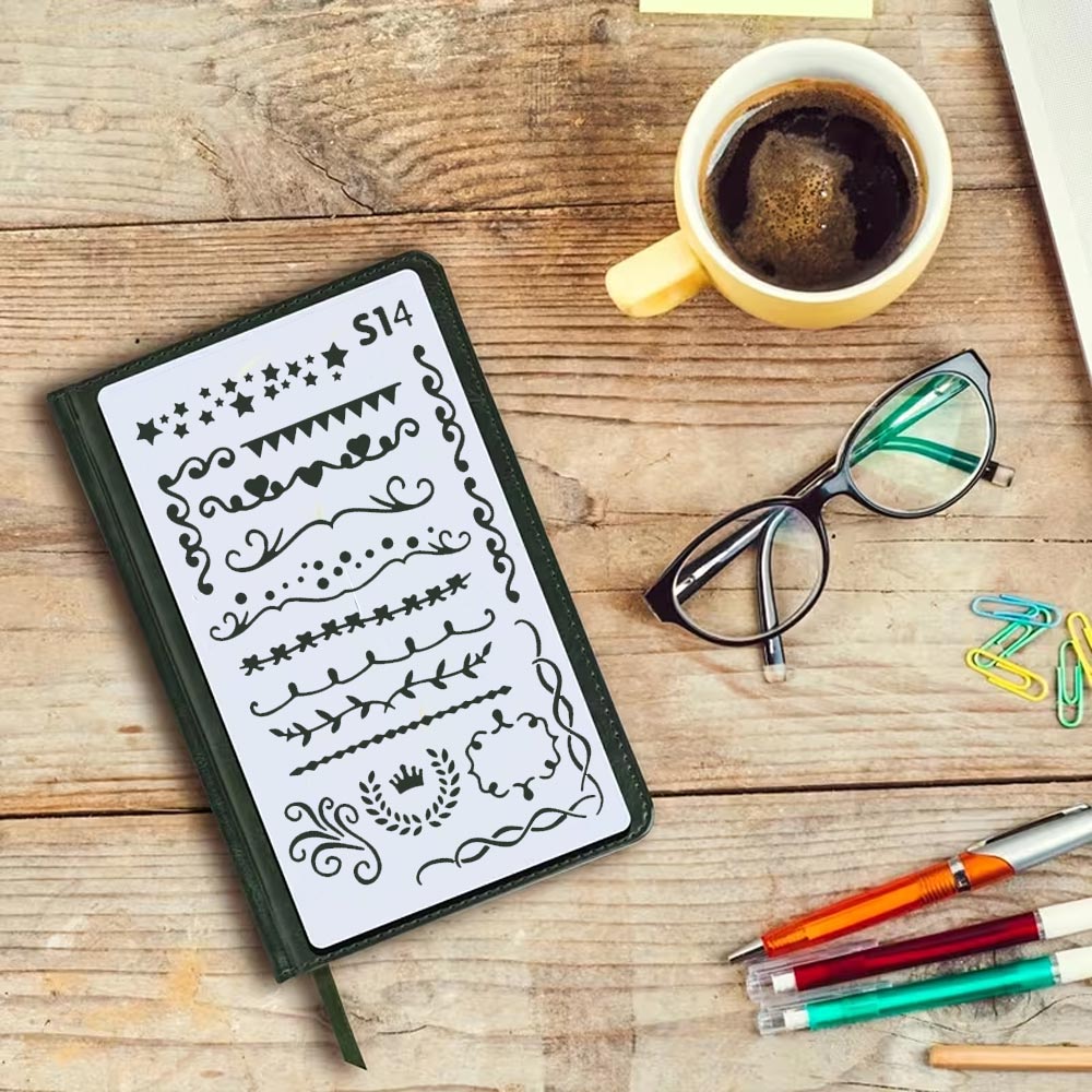 Bullet Journal Stencils Pack for Scrapbooking , Kids notebook and Bullet Journal – Decorative Symbols Design – ID# 715A