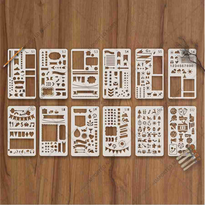 Bullet Journal Stencils Pack for Scrapbooking , Kids notebook and Bullet Journal – Decorative Symbols Design – ID# 715A