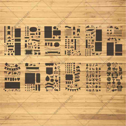 Bullet Journal Stencils Pack for Scrapbooking , Kids notebook and Bullet Journal – Decorative Symbols Design – ID# 715A