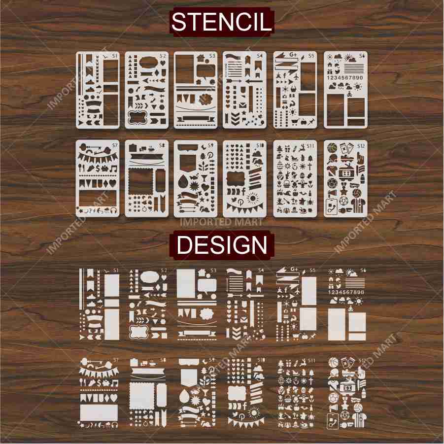 Bullet Journal Stencils Pack for Scrapbooking , Kids notebook and Bullet Journal – Decorative Symbols Design – ID# 715A