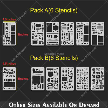 Bullet Journal Stencils Pack for Scrapbooking , Kids notebook and Bullet Journal – Decorative Symbols Design – ID# 715A