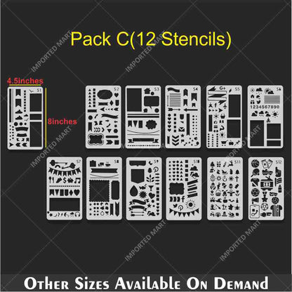 Bullet Journal Stencils Pack for Scrapbooking , Kids notebook and Bullet Journal – Decorative Symbols Design – ID# 715A
