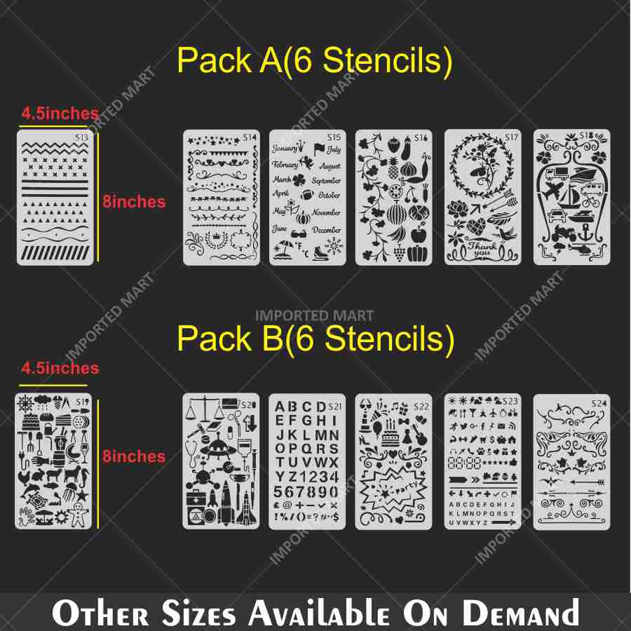 Bullet Journal Stencils Pack for Scrapbooking , Kids notebook and Bullet Journal – Decorative Symbols Design – ID# 715B