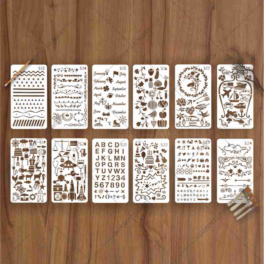 Bullet Journal Stencils Pack for Scrapbooking , Kids notebook and Bullet Journal – Decorative Symbols Design – ID# 715B