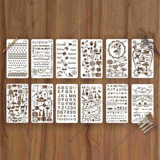 Bullet Journal Stencils Pack for Scrapbooking , Kids notebook and Bullet Journal – Decorative Symbols Design – ID# 715B