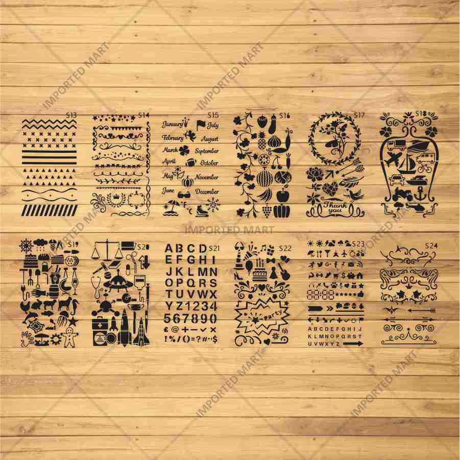 Bullet Journal Stencils Pack for Scrapbooking , Kids notebook and Bullet Journal – Decorative Symbols Design – ID# 715B
