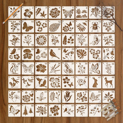 Pack of 64- Mini Floral & Nature Stencil Pack Bundle for Wall, Wood, Fabric & Craft Art – Botanical Multi Design Set – ID# 716