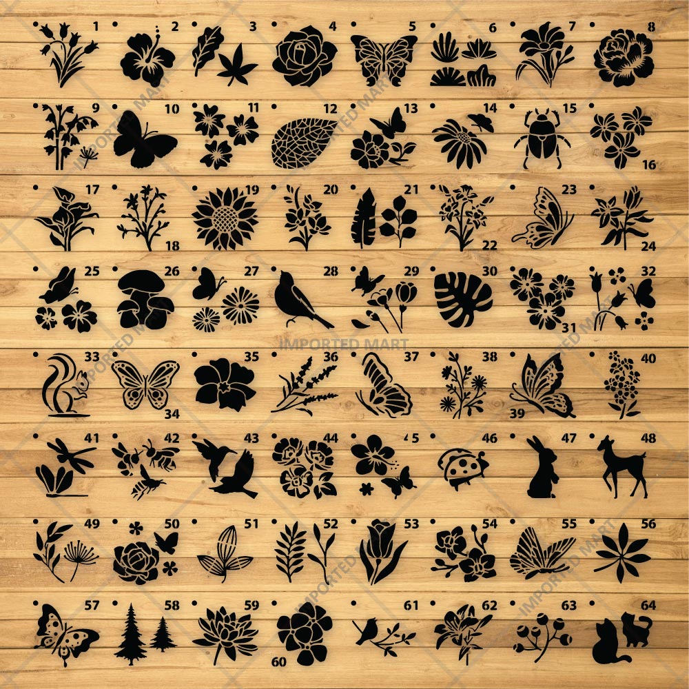 Pack of 64- Mini Floral & Nature Stencil Pack Bundle for Wall, Wood, Fabric & Craft Art – Botanical Multi Design Set – ID# 716