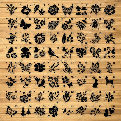 Pack of 64- Mini Floral & Nature Stencil Pack Bundle for Wall, Wood, Fabric & Craft Art – Botanical Multi Design Set – ID# 716