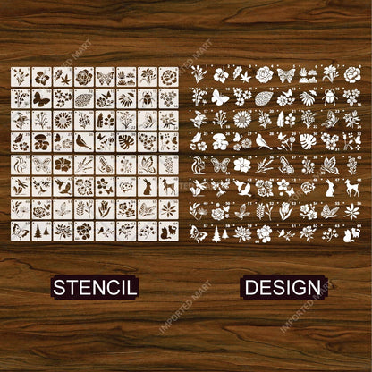 Pack of 64- Mini Floral & Nature Stencil Pack Bundle for Wall, Wood, Fabric & Craft Art – Botanical Multi Design Set – ID# 716