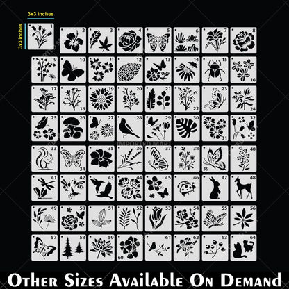 Pack of 64- Mini Floral & Nature Stencil Pack Bundle for Wall, Wood, Fabric & Craft Art – Botanical Multi Design Set – ID# 716