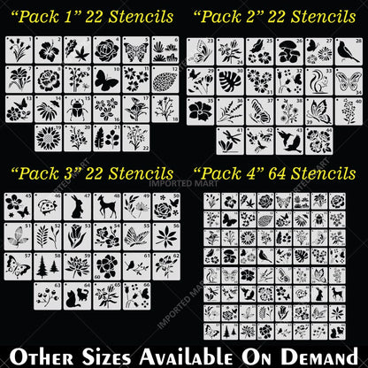 Pack of 64- Mini Floral & Nature Stencil Pack Bundle for Wall, Wood, Fabric & Craft Art – Botanical Multi Design Set – ID# 716