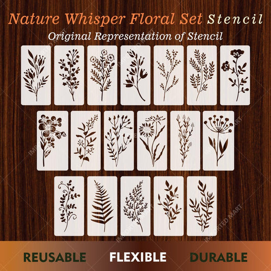 18 Flowers Botanical Stencil Set for Wall, Wood & Fabric Art – Floral Leaf Pattern Design – Multi Pack Bundle – ID# 720