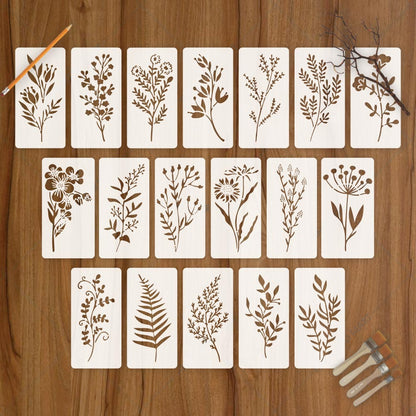 18 Flowers Botanical Stencil Set for Wall, Wood & Fabric Art – Floral Leaf Pattern Design – Multi Pack Bundle – ID# 87