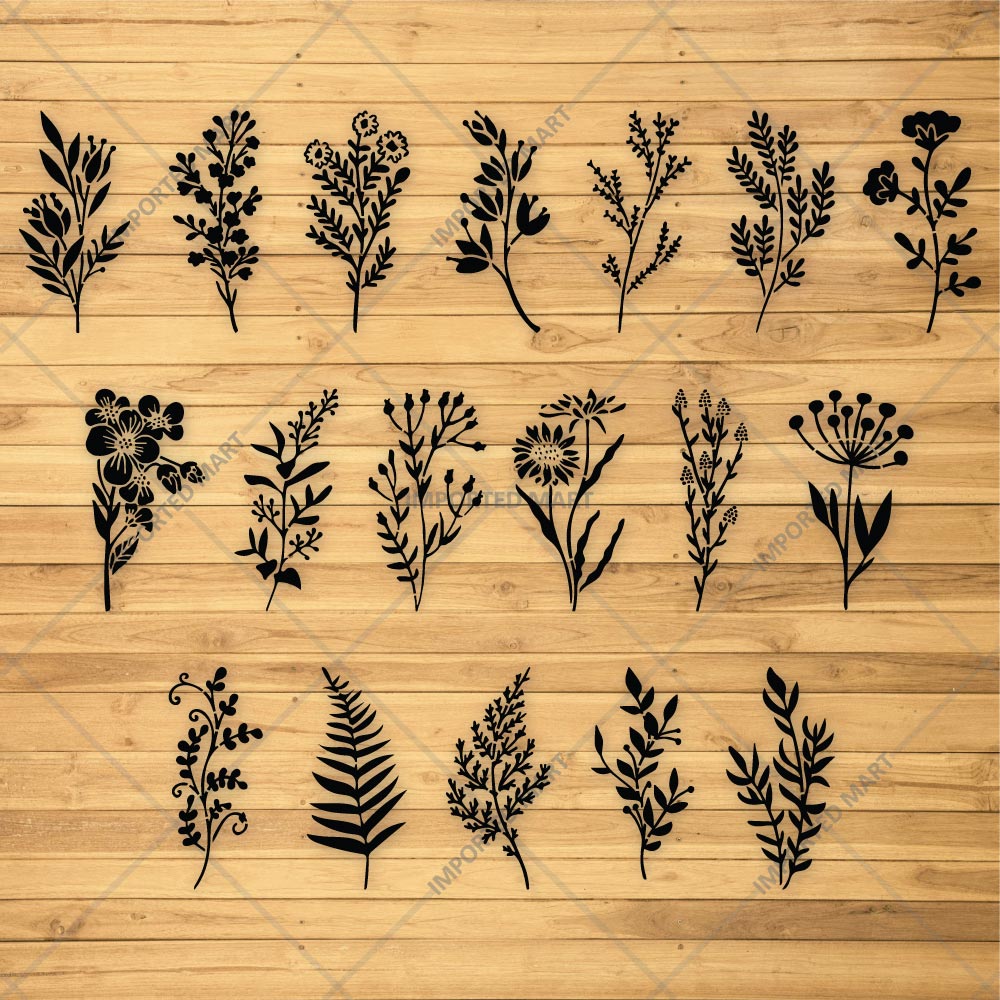 18 Flowers Botanical Stencil Set for Wall, Wood & Fabric Art – Floral Leaf Pattern Design – Multi Pack Bundle – ID# 87