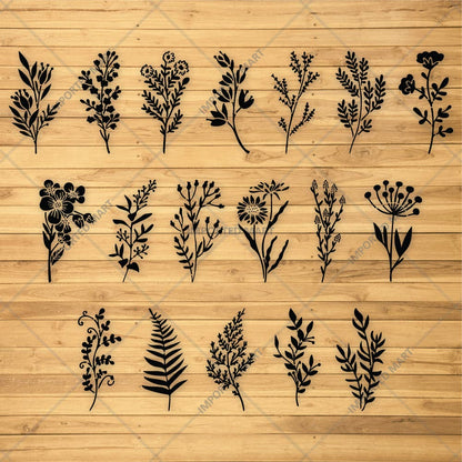 18 Flowers Botanical Stencil Set for Wall, Wood & Fabric Art – Floral Leaf Pattern Design – Multi Pack Bundle – ID# 87