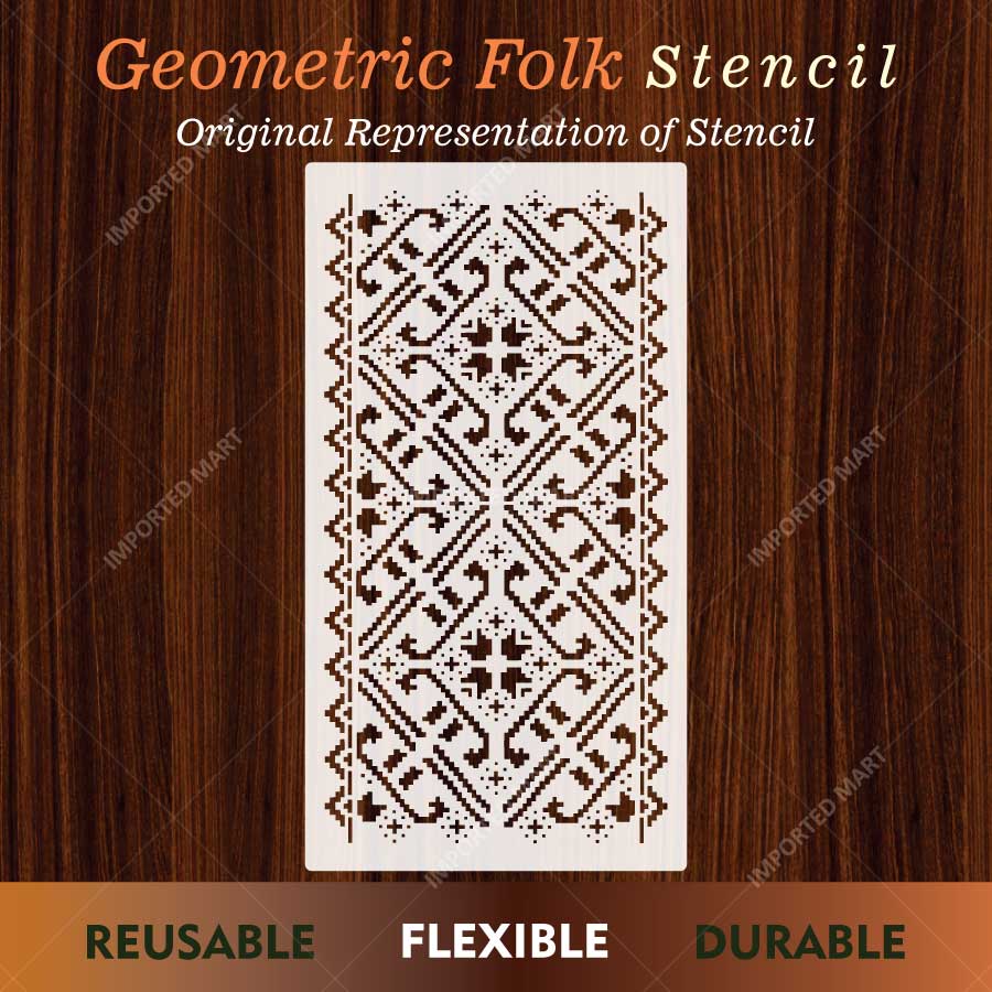 Geometric Folk Pattern Stencil for Wall, Floor & Furniture Décor – Ethnic Border Design – ID# 722