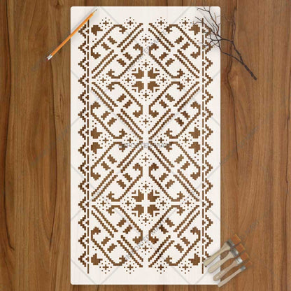 Geometric Folk Pattern Stencil for Wall, Floor & Furniture Décor – Ethnic Border Design – ID# 722