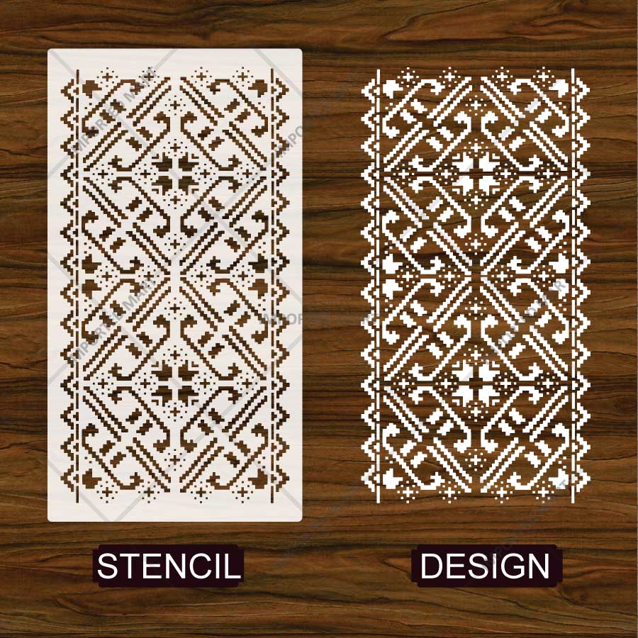 Geometric Folk Pattern Stencil for Wall, Floor & Furniture Décor – Ethnic Border Design – ID# 722