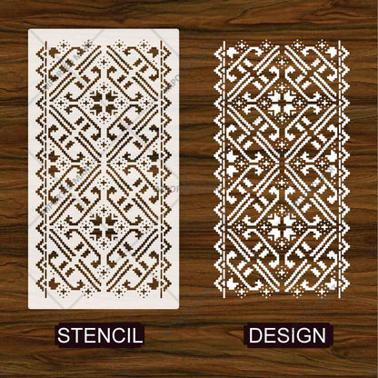 Geometric Folk Pattern Stencil for Wall, Floor & Furniture Décor – Ethnic Border Design – ID# 722