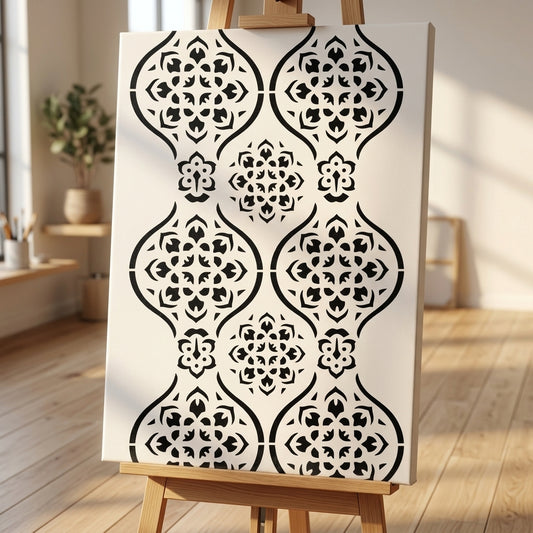 Arabesque Pattern Stencil for Wall, Furniture & Tile Art – Moroccan Geometric Design – ID# 723