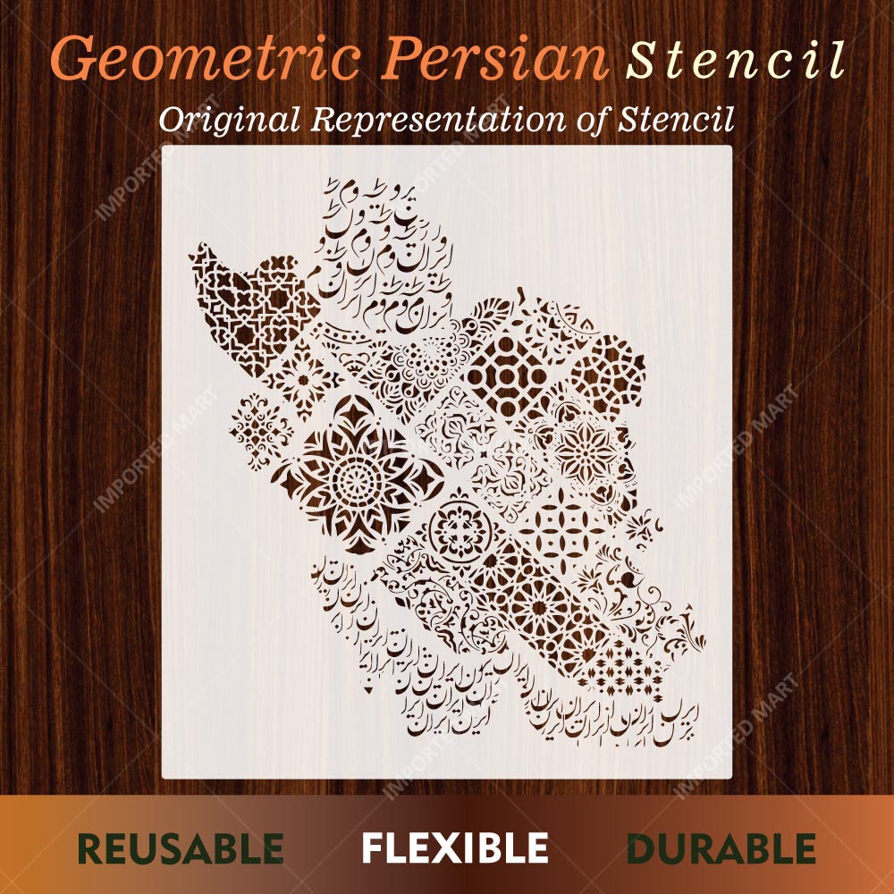 Geometric Persian Map Stencil for Wall, Furniture & Canvas Art – Iran Pattern Design – ID# 724