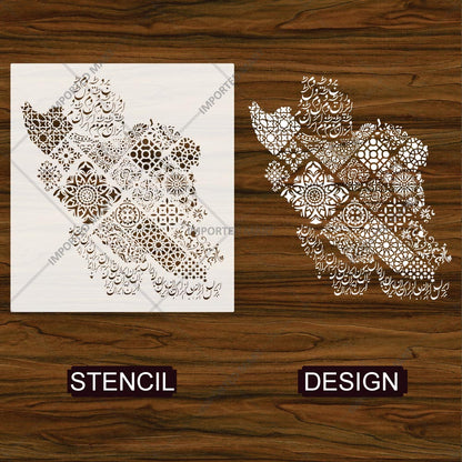 Geometric Persian Map Stencil for Wall, Furniture & Canvas Art – Iran Pattern Design – ID# 724