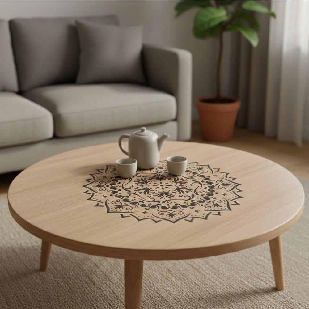 Floral Filigree Mandala Stencil for Wall, Floor & Furniture Art – Decorative Round Mandala Design – ID# 725